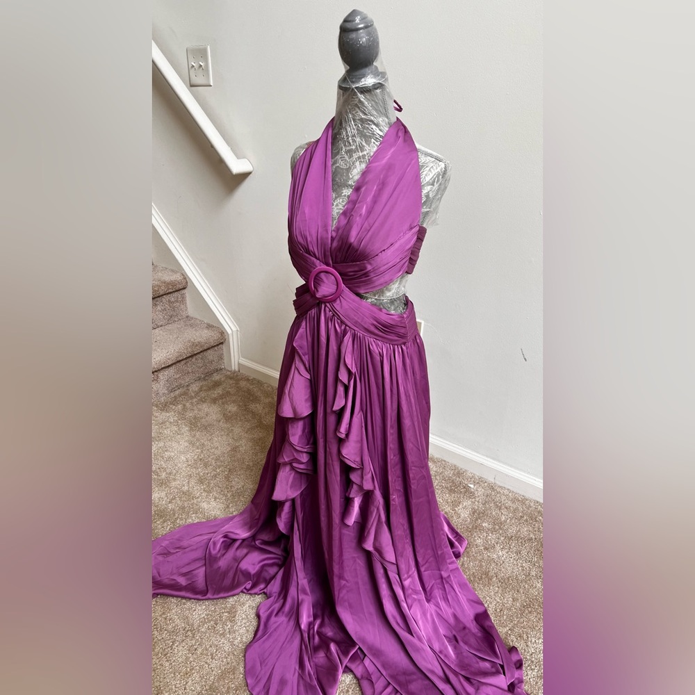 NWT Patbo orchid purple halter maxi gown dress size 6